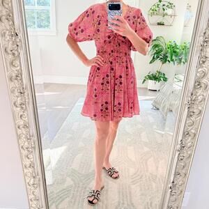 Saylor Floral Print Mini Dress | Puff Sleeves Size M